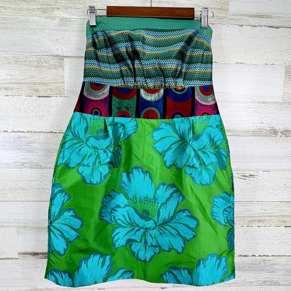 Desigual Dresses & Skirts - Desigual Mini Dress Size 12 Green Blue Floral Strapless Colorful Party